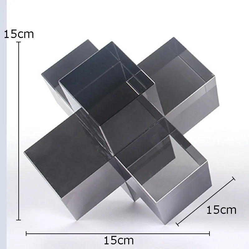 Minimalism Cross Crystal Ornaments Transparent Geometric Square Crystal Sculpture