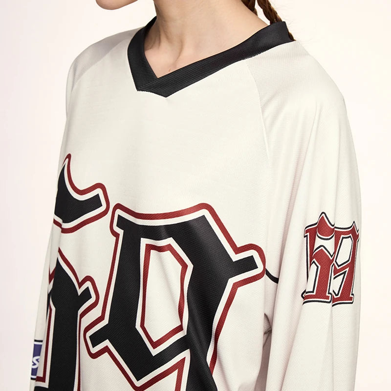 69 Retro Oversized Sports Letter Printed Long-sleeved T-shirt