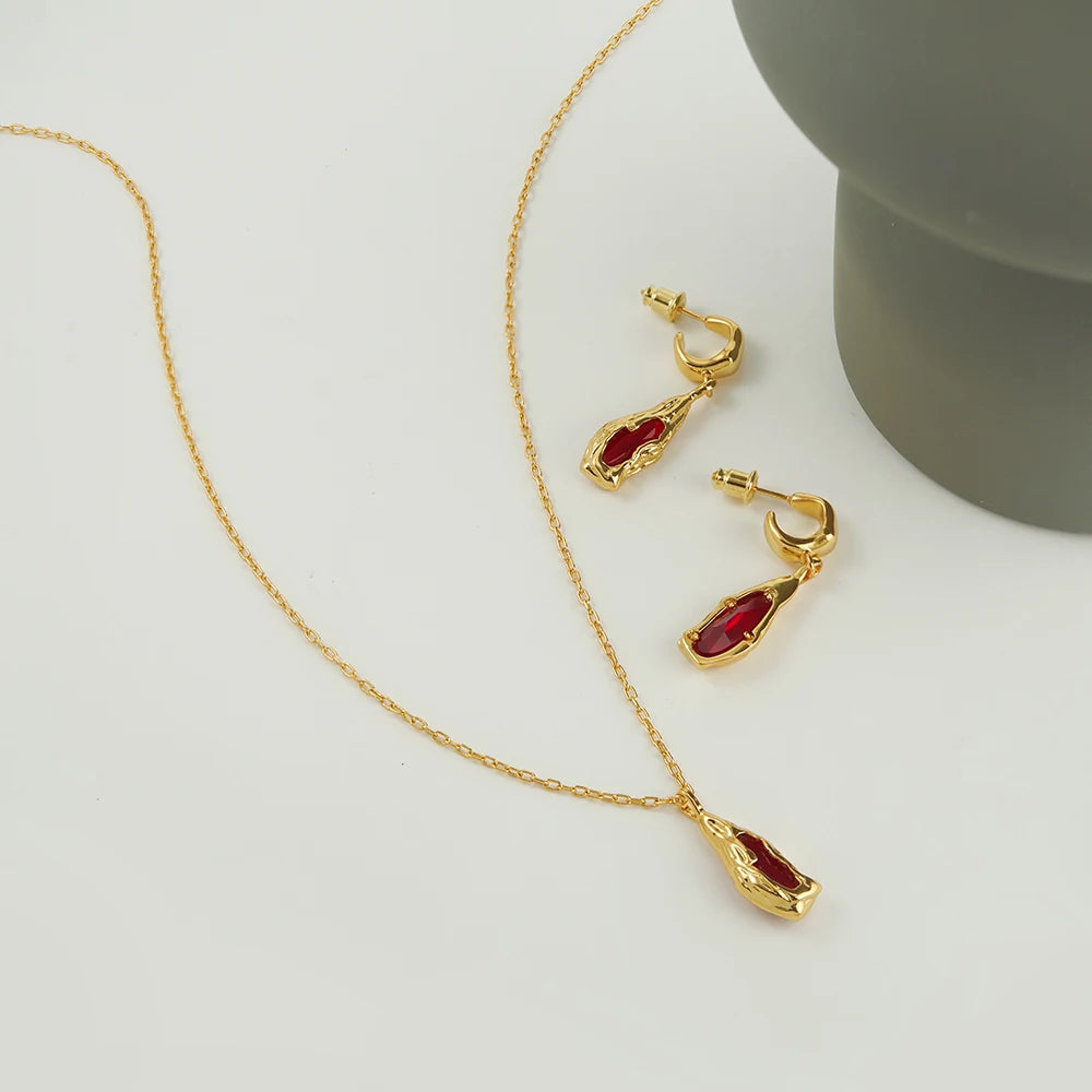 Imitation Ruby Lava Pendant Necklace