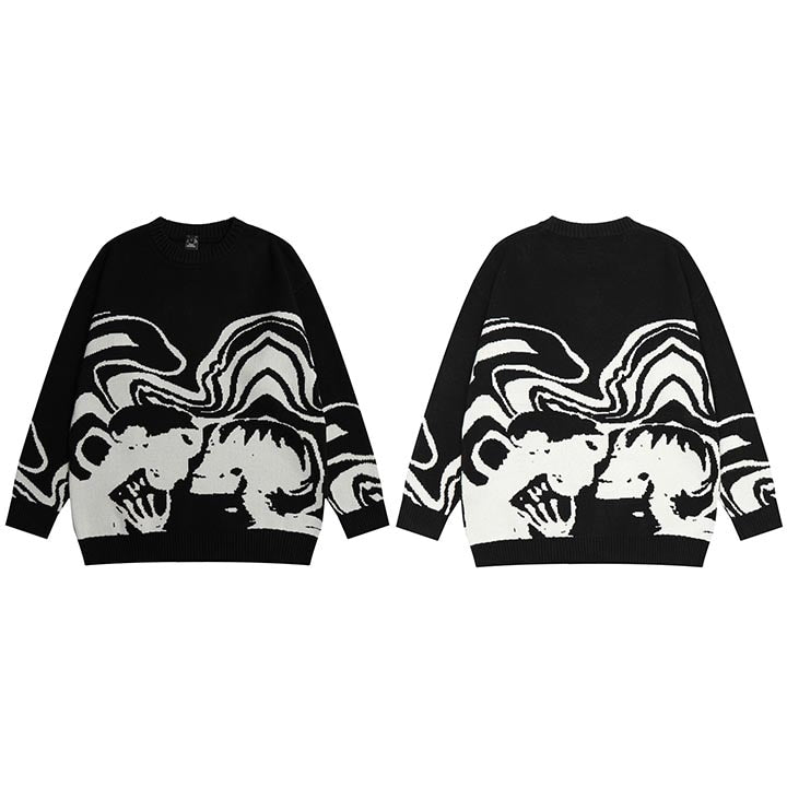 Retro Painting Skull Graphic Knitted Sweater