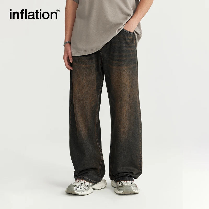 INFLATION Sand Washed Wide Leg Jeans