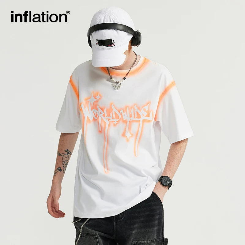 INFLATION Spray-Painted Graffiti Prin Oversized T-shirt