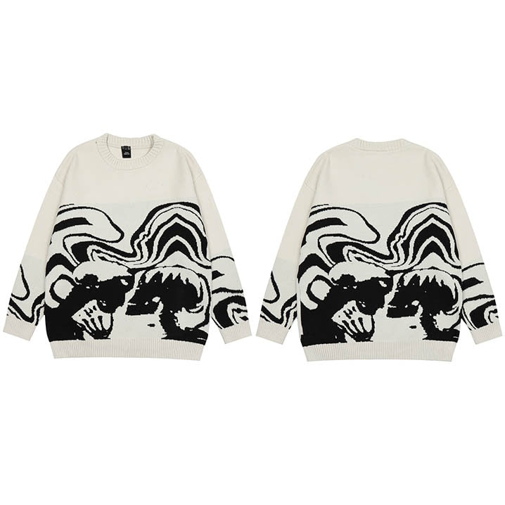 Retro Painting Skull Graphic Knitted Sweater