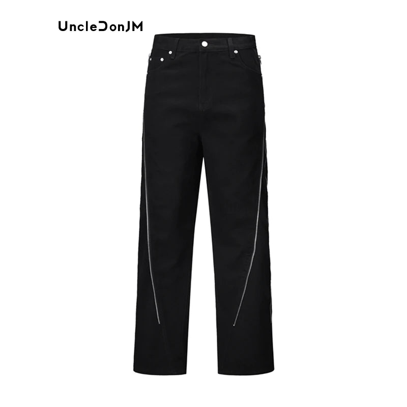 UncleDonJM Double Open Large Zipper Baggy Jeans