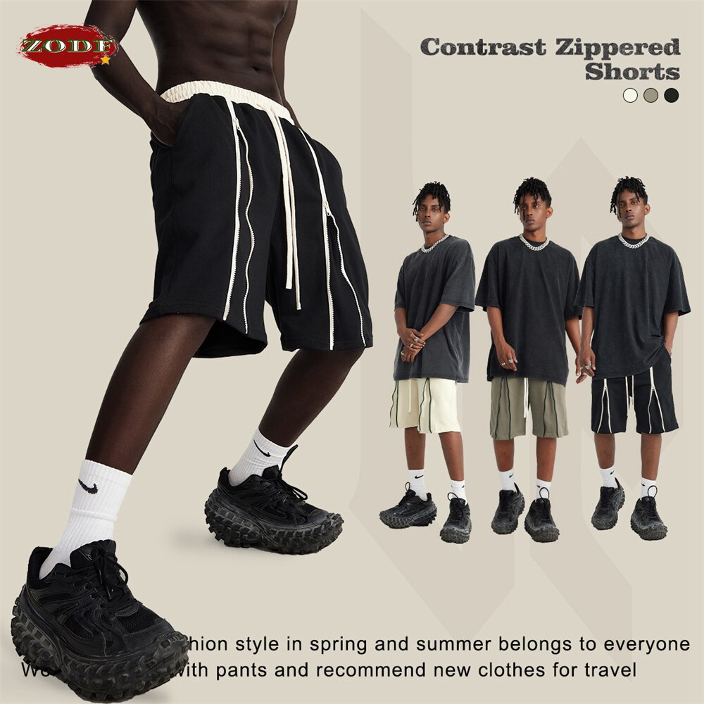 ZODF Zipper Knee Length High Street Drawstring Shorts