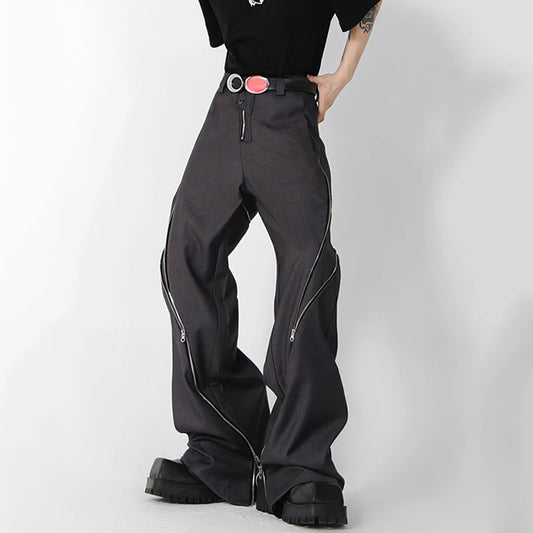 IEFB Zipper Slit Straight Tube Casual Techwear Pants