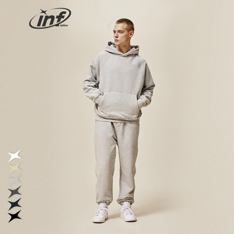 Unisex Oversized Thick Polar Fleece Lined Heavyweight Hoodies and Jogger Set Tracksuit
