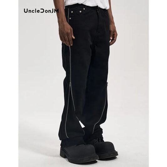 UncleDonJM Double Open Large Zipper Baggy Jeans