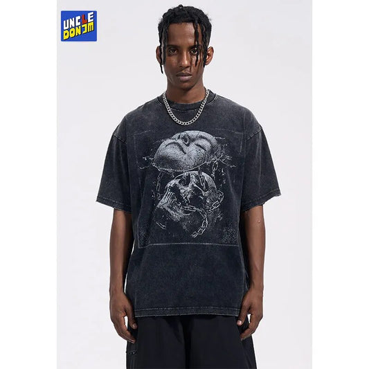 UncleDonJM Washed Rebirth Graphic Print Short Sleeve Oversized T-shirt