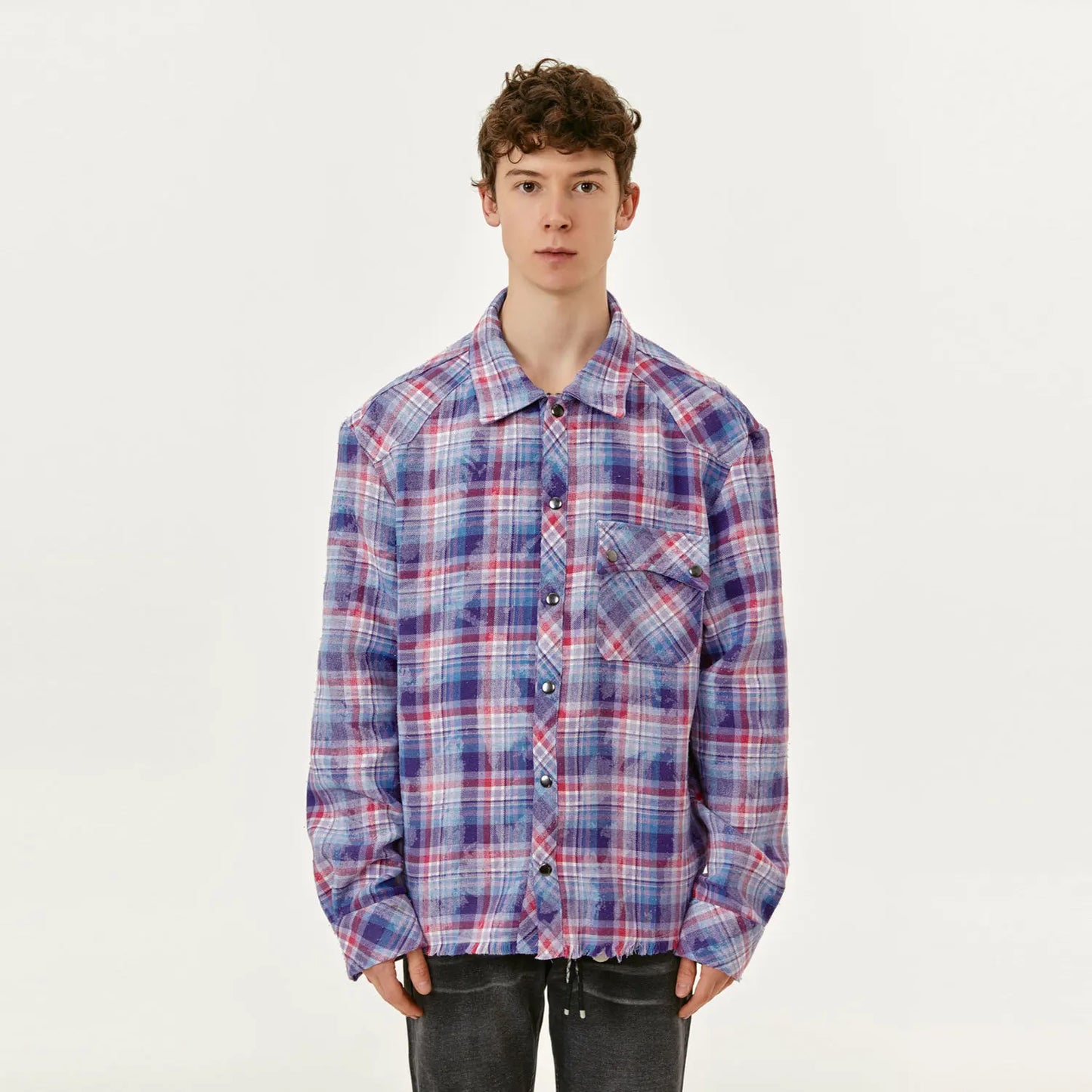 MADEEXTREME Checkered Tassels Damaged Shirt