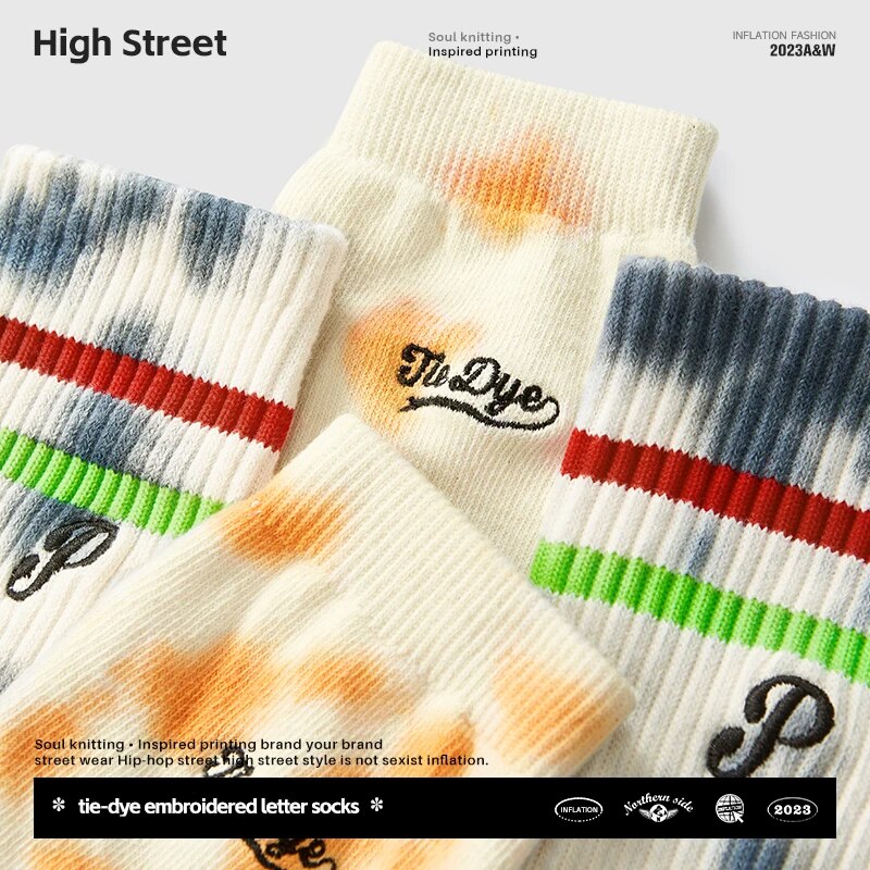 INFLATION High Street Tie-dye Letter Embroidered Socks