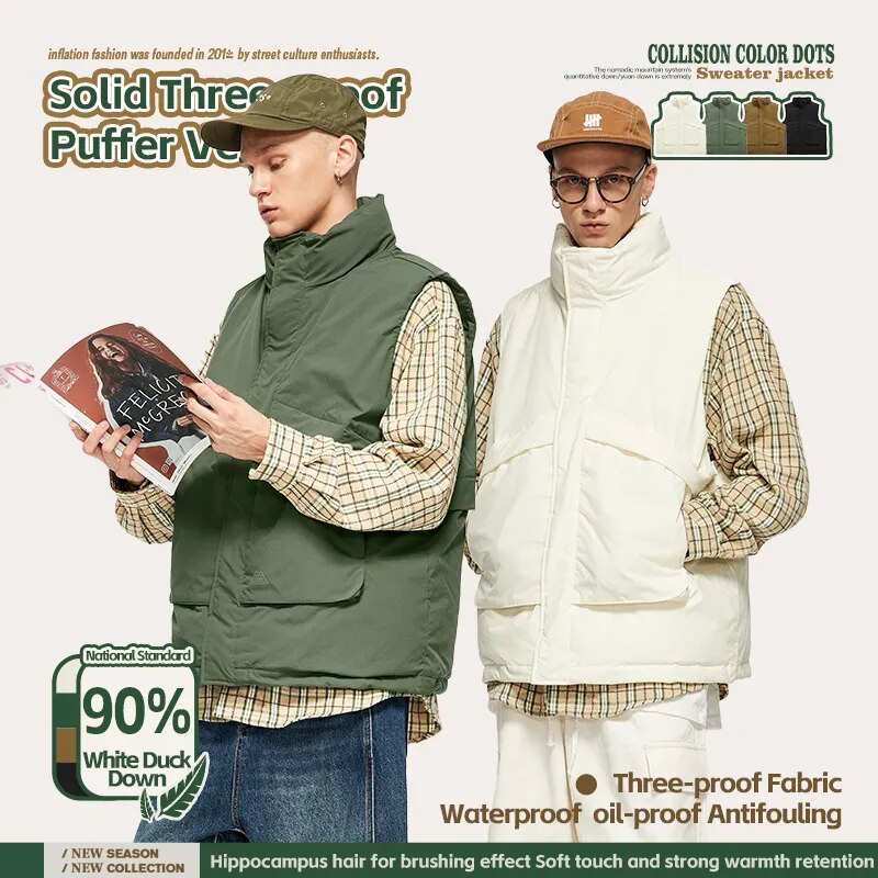 INFLATION Plain Windproof Stand Collar 90% White Duck Puffer Sleeveless Jacket
