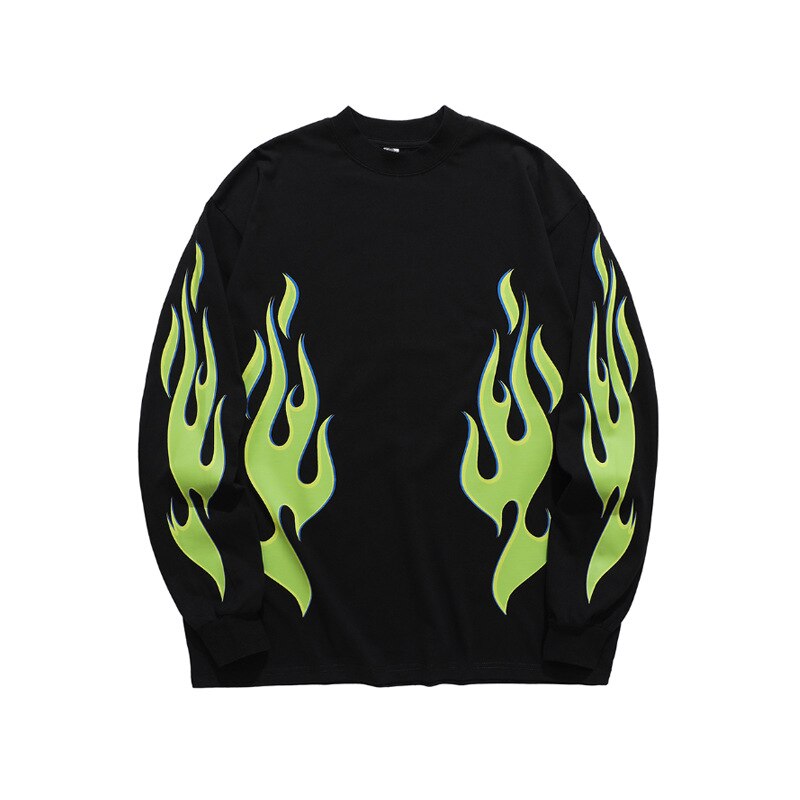 Fluorescent Green Fireworks Flame Printed T-Shirt
