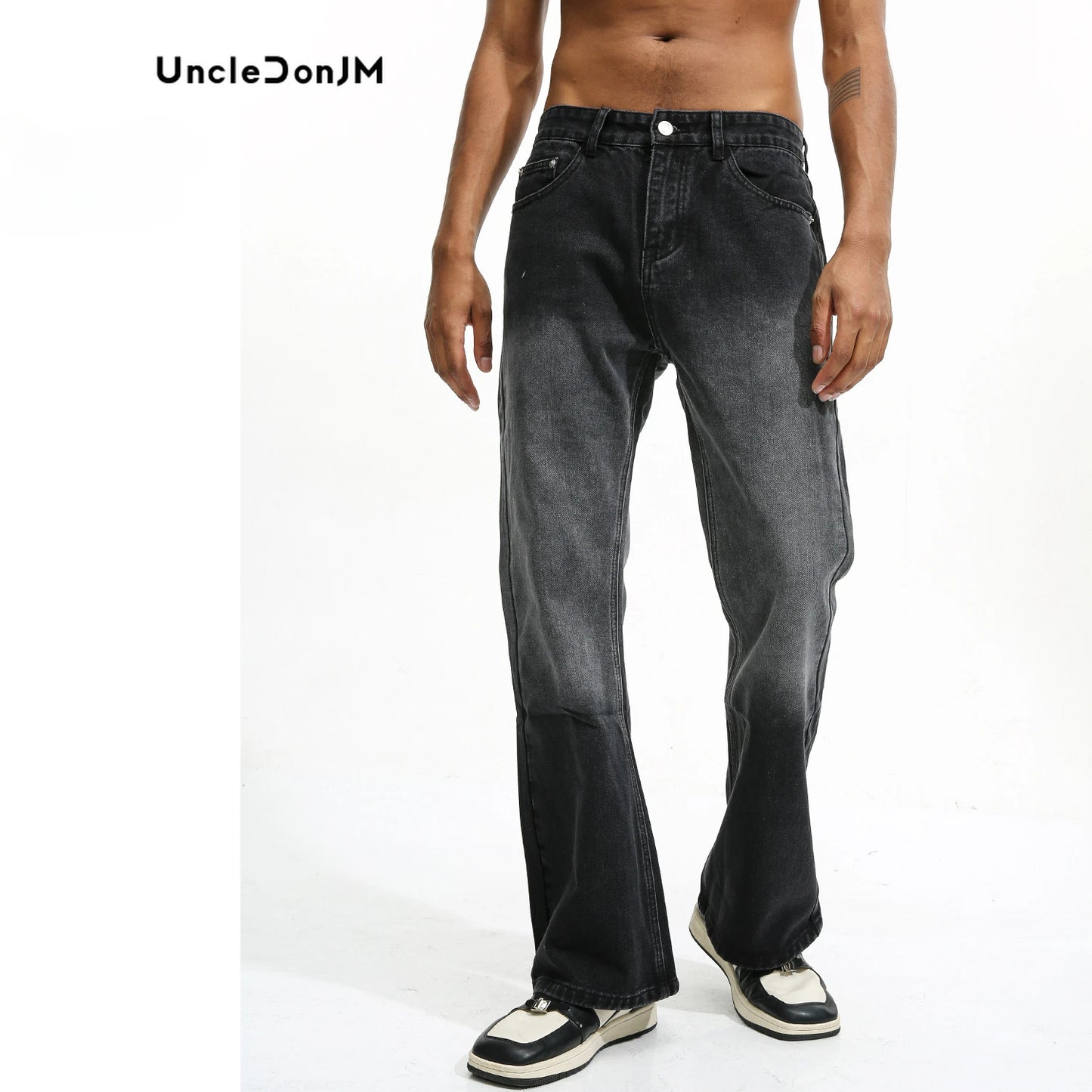 Black Gradient Contrasting Denim Trousers