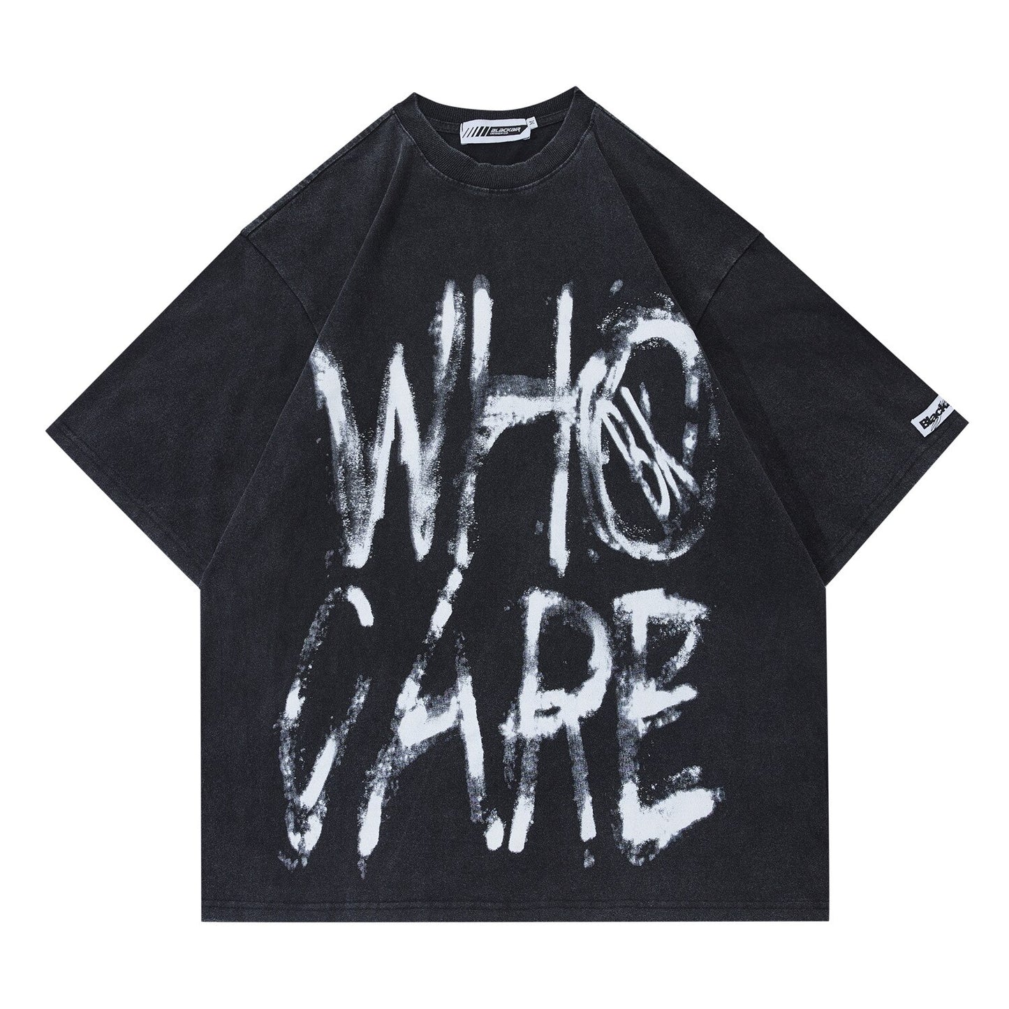 BLACKAIR Who Care Hand-painted Printed Letters Washed Short-sleeved T-shirts