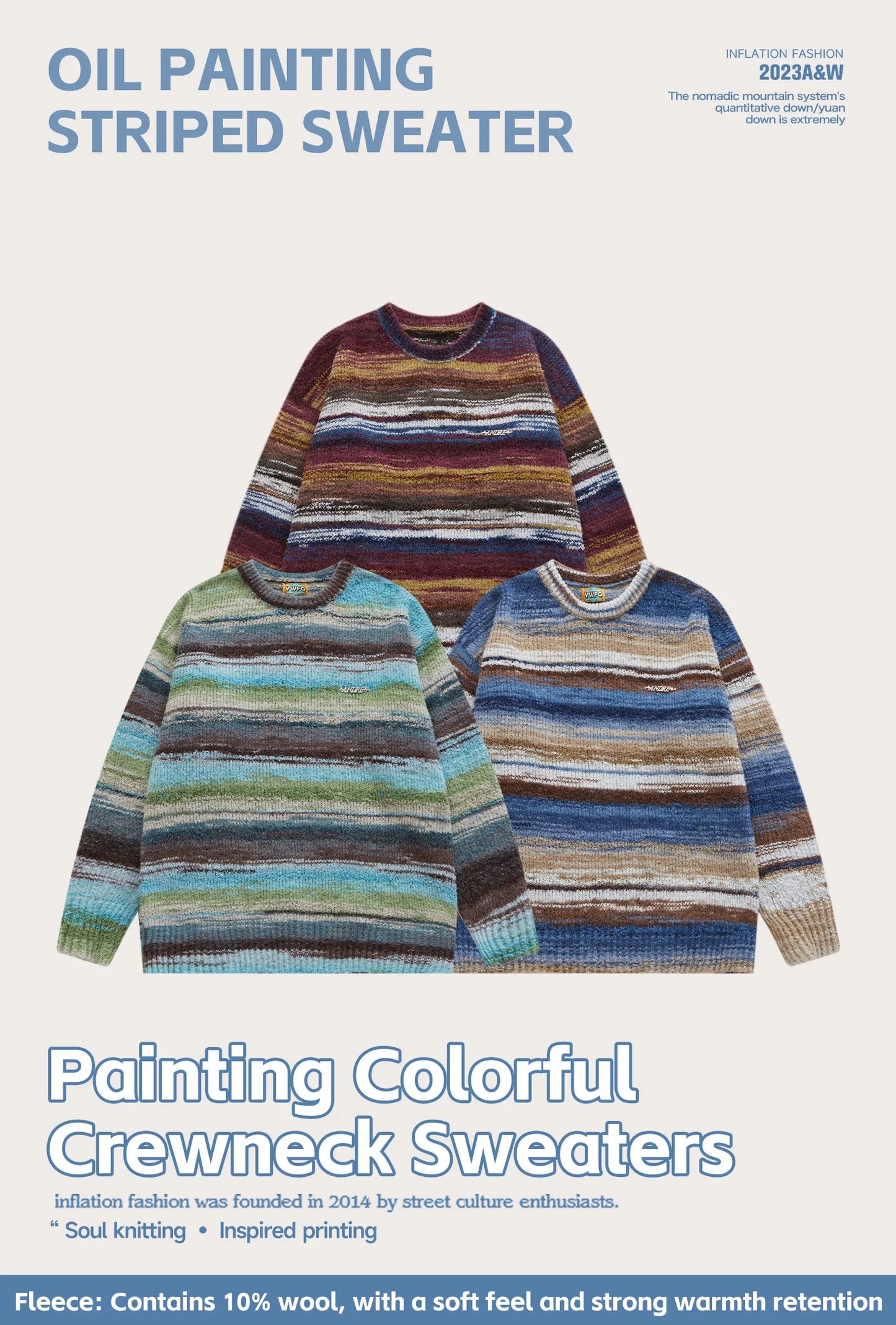 INFLATION Colorful Stripe Crewneck Knitted Sweater