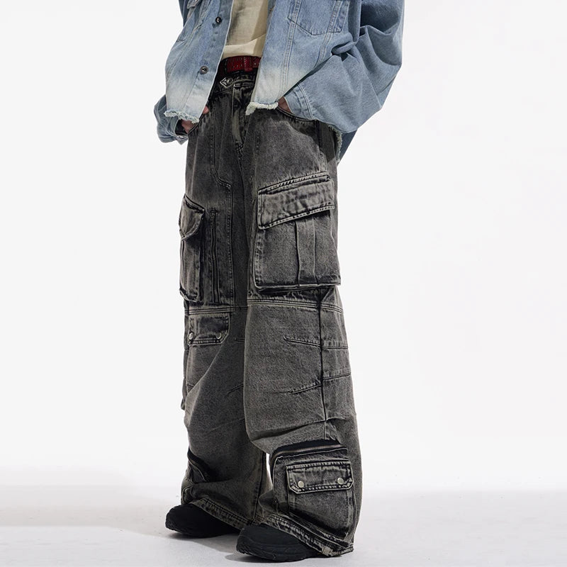 IEFB Overalls Multi-pocket Jeans High Waist Jeans
