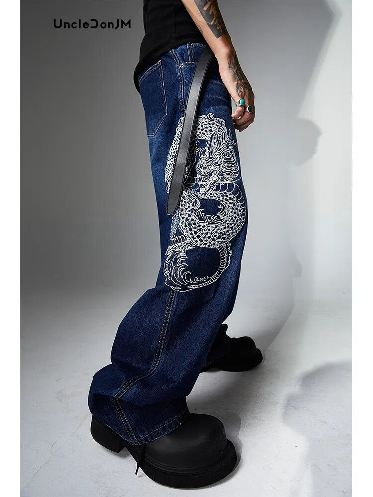 Embroidered Dragon Totem Baggy Jeans