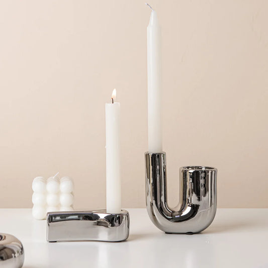 Luxury Electroplating Silver Candlestick Holder