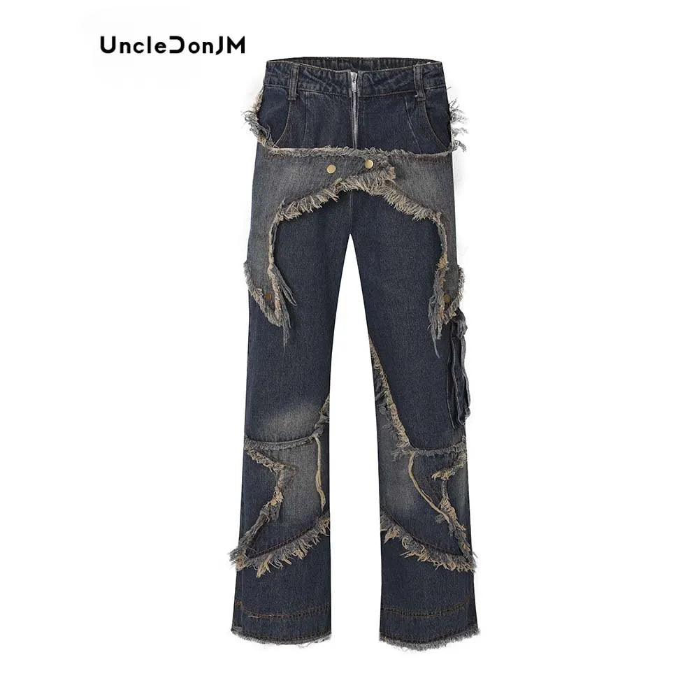 UncleDonJM Vintage Star Patchwork Baggy Jeans