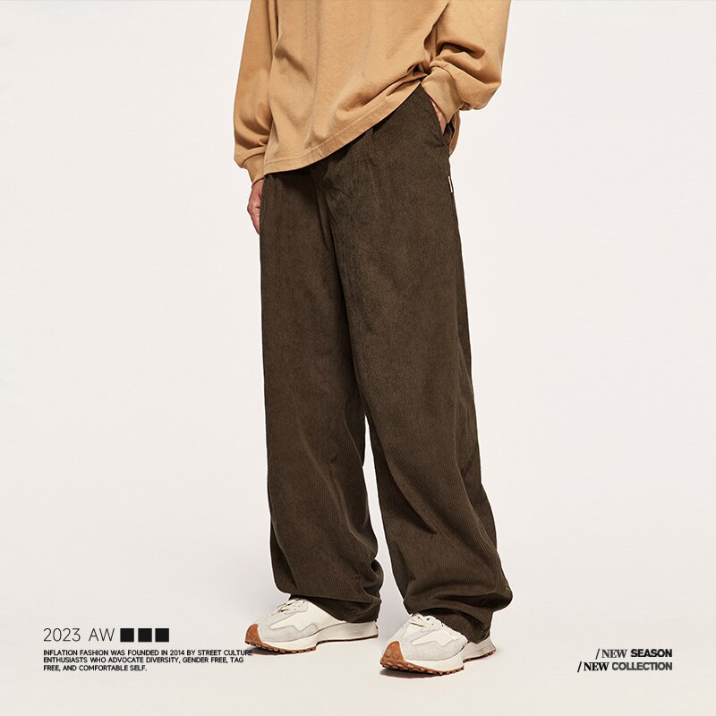 INFLATION Corduroy Thick Warm Pleat Casual Pants