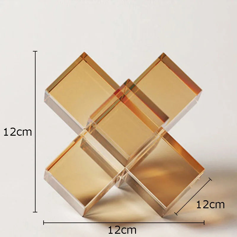 Minimalism Cross Crystal Ornaments Transparent Geometric Square Crystal Sculpture