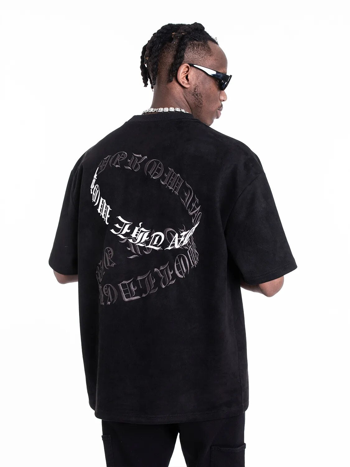 UncleDonJM "GROWING" Embroidered Suede Oversized T-shirt