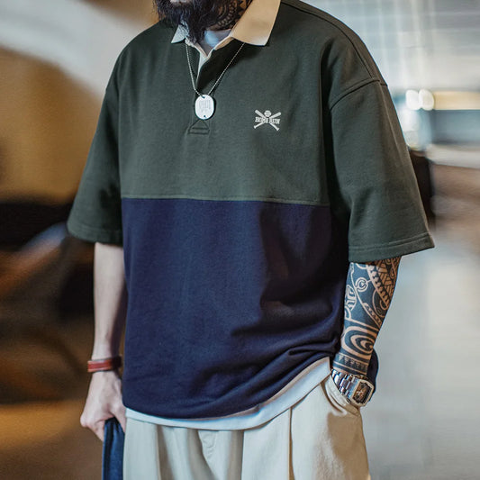 Vintage Colour-Block Short Sleeve Polo Shirt