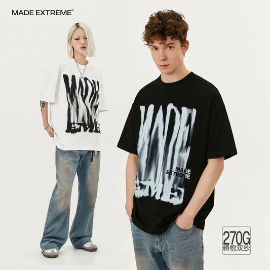 MADEEXTREME Hand Painted Letter Print Short Sleeved T-shirt