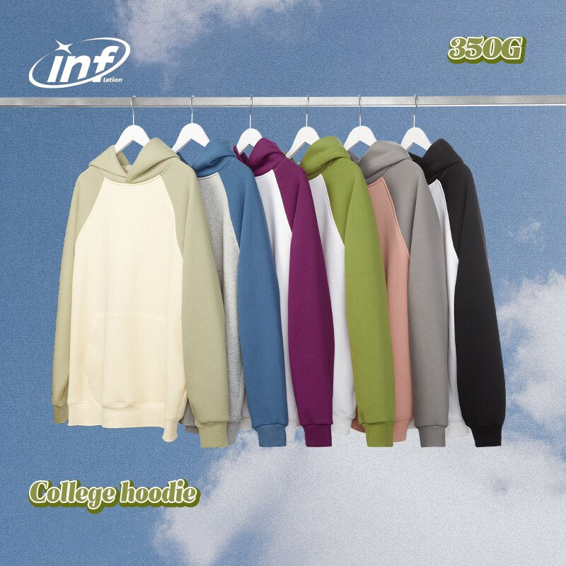 INFLATION Unisex Raglan Sleeve Drop Shoulder Thick Fleece Colorblock Oversized Hoodie
