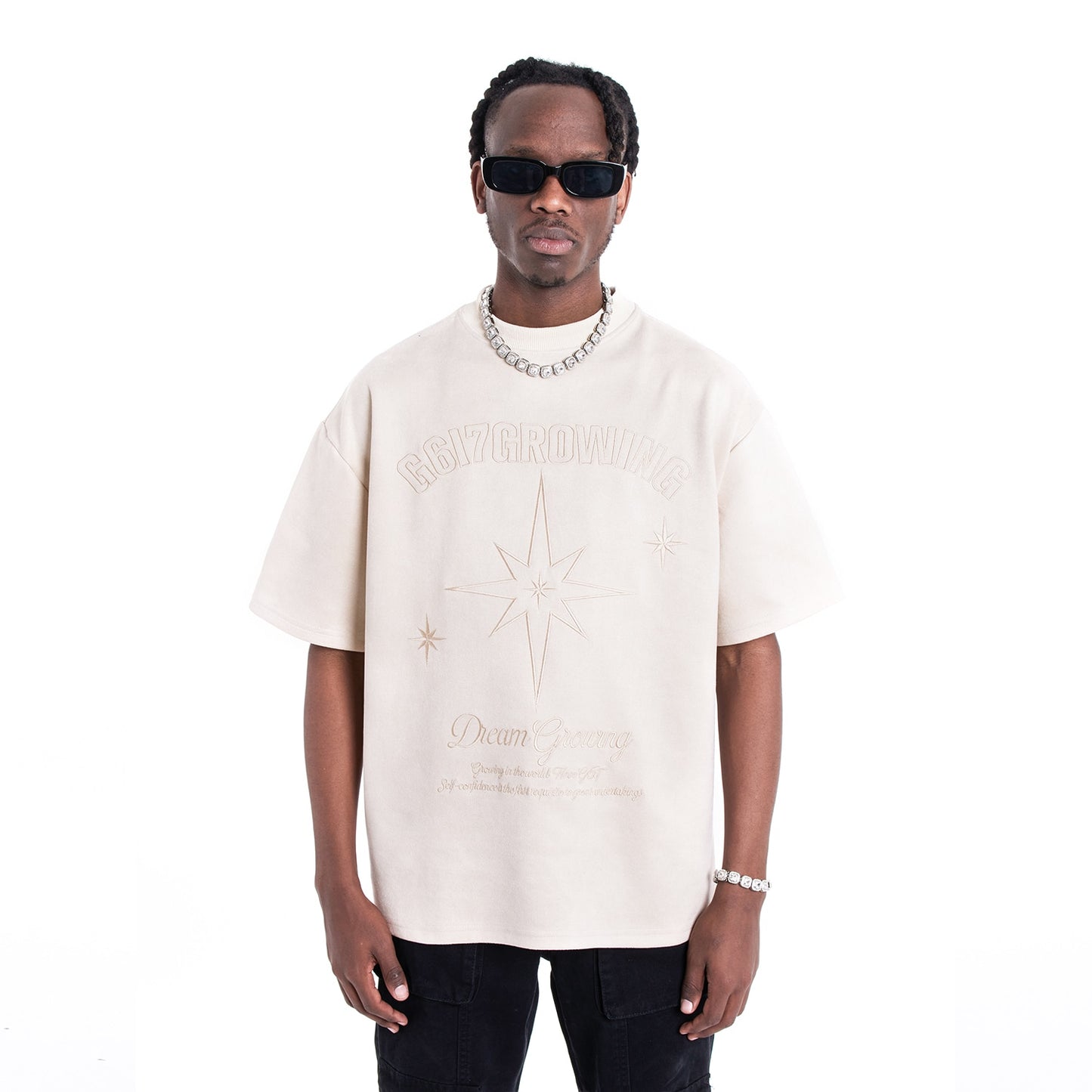 Heavyweight Suede Embroidered Short-sleeved Oversized T-shirt