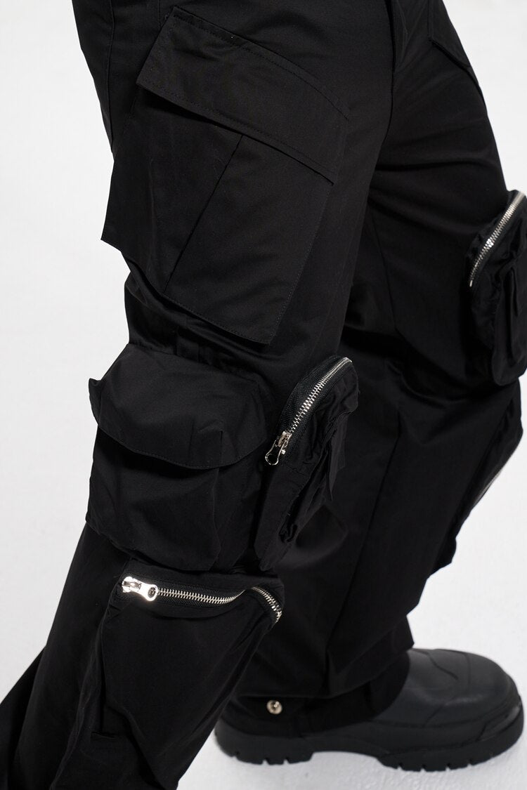 Black Multi-pocket Wide-leg Cargo Pant