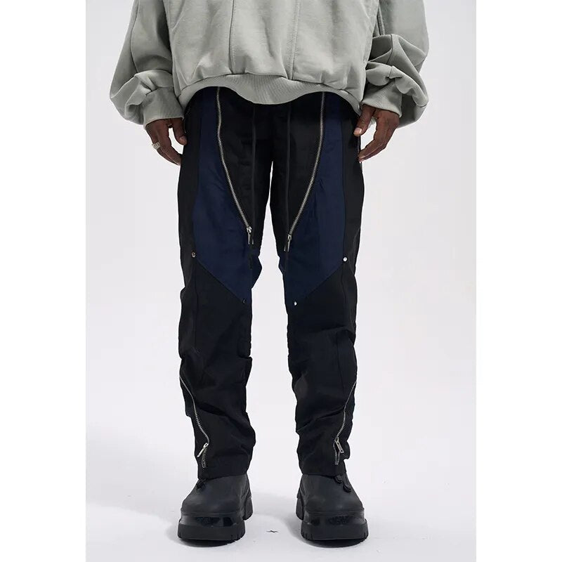 UncleDonJM Multi Zipper Contrast Color Patchwork Tactical Pants