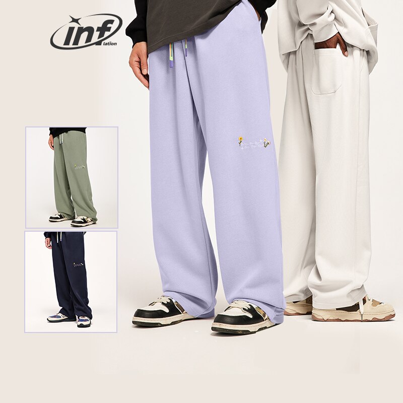 INFLATION Brushed Embroidery Wide-leg Casual Sweatpants