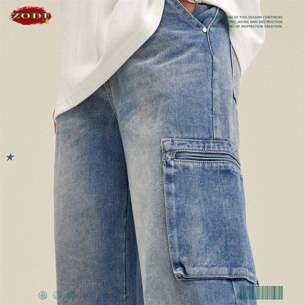 ZODF Washed Blue 405gsm Cotton Distress Denim Jeans