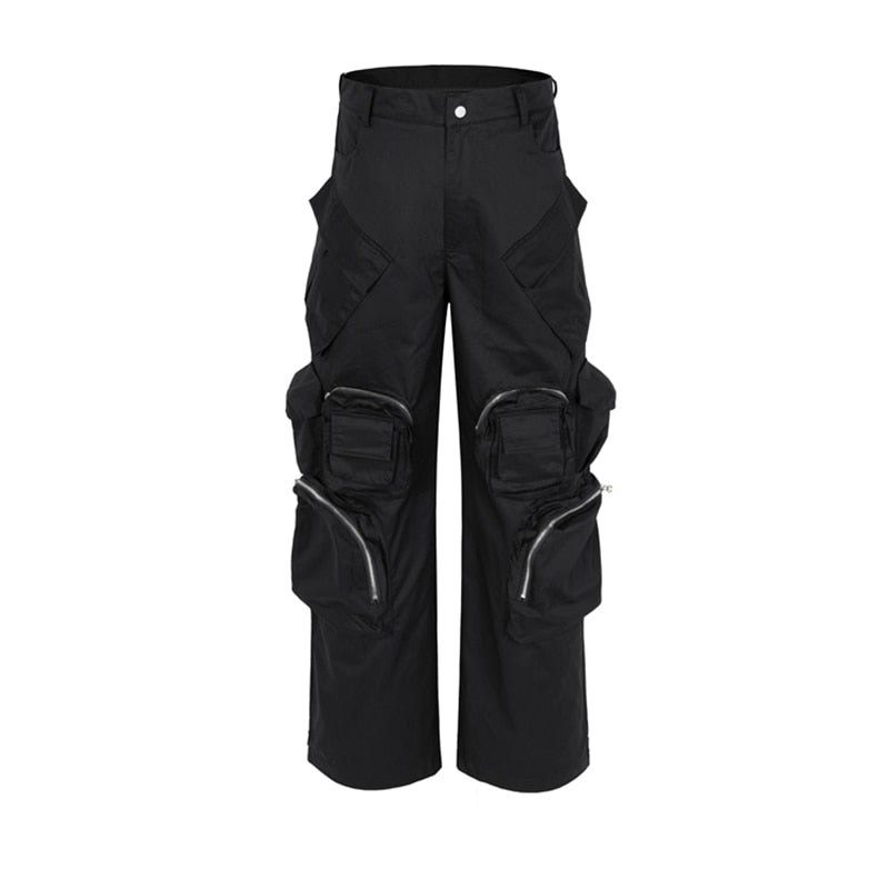 Black Multi-pocket Wide-leg Cargo Pant