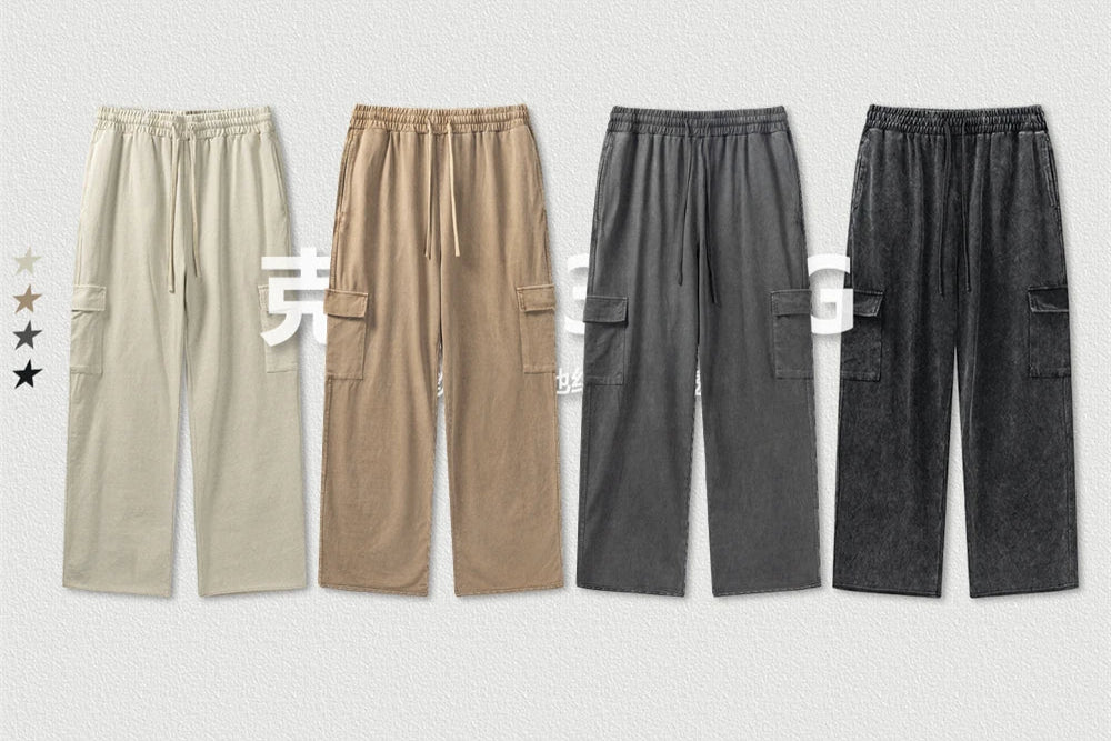 Casual Washed Straight Multi-Pockets Cargo Pants