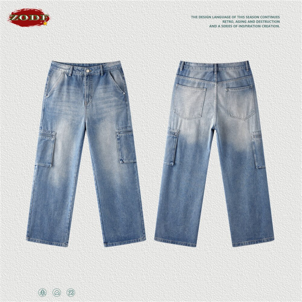ZODF Washed Blue 405gsm Cotton Distress Denim Jeans
