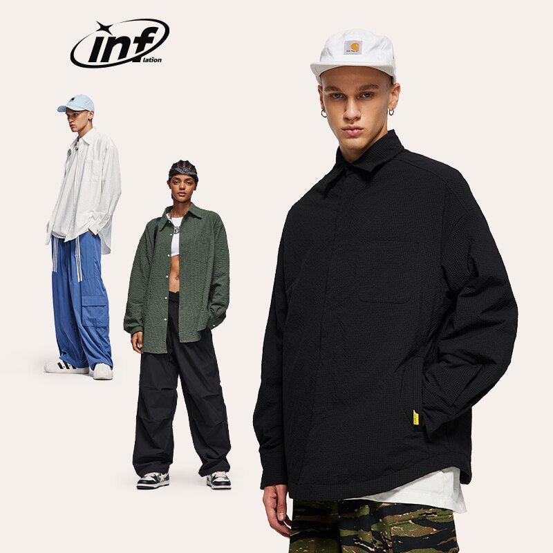 INFLATION Seersucker Textured Oversized Long Sleeved Shirt