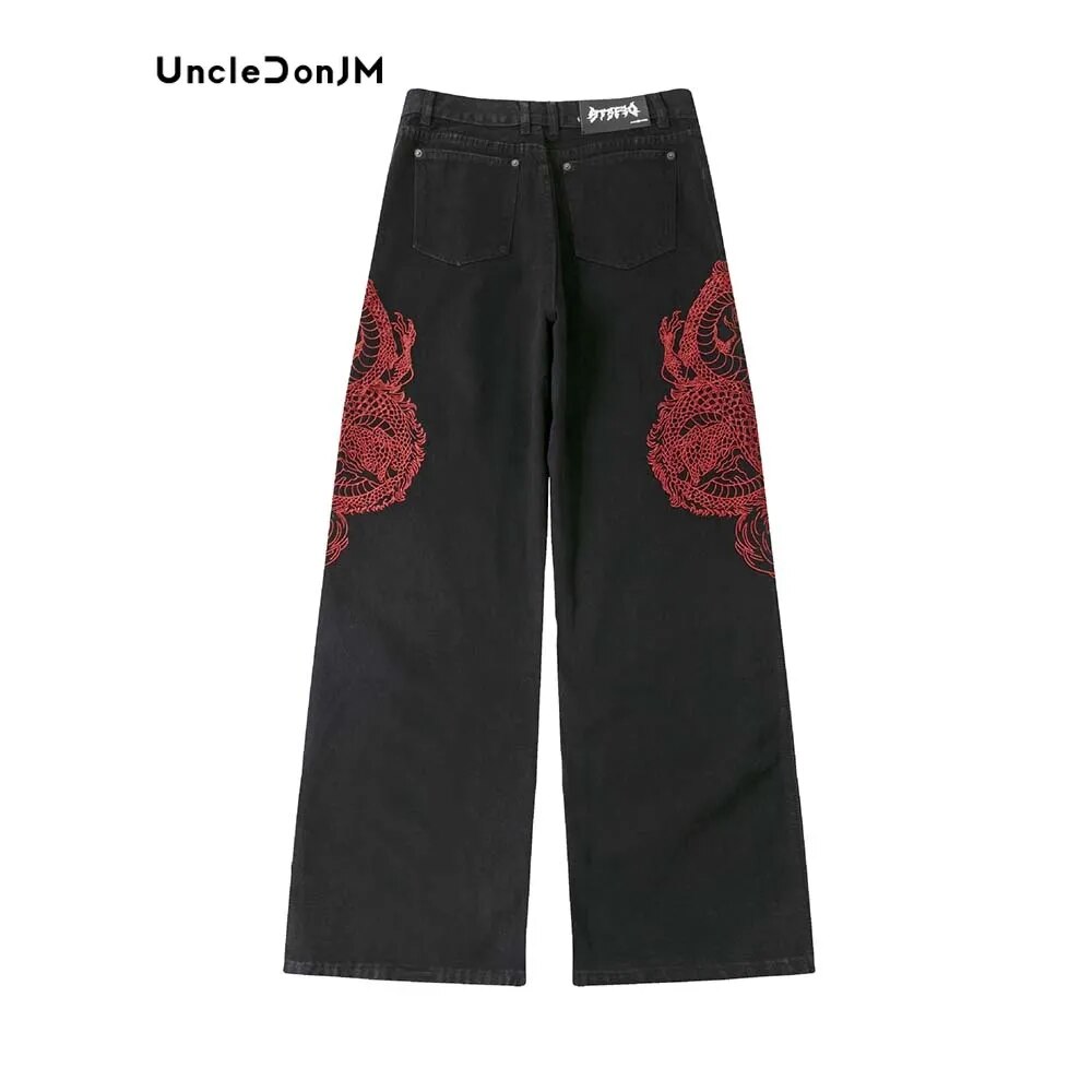 Embroidered Dragon Totem Baggy Jeans