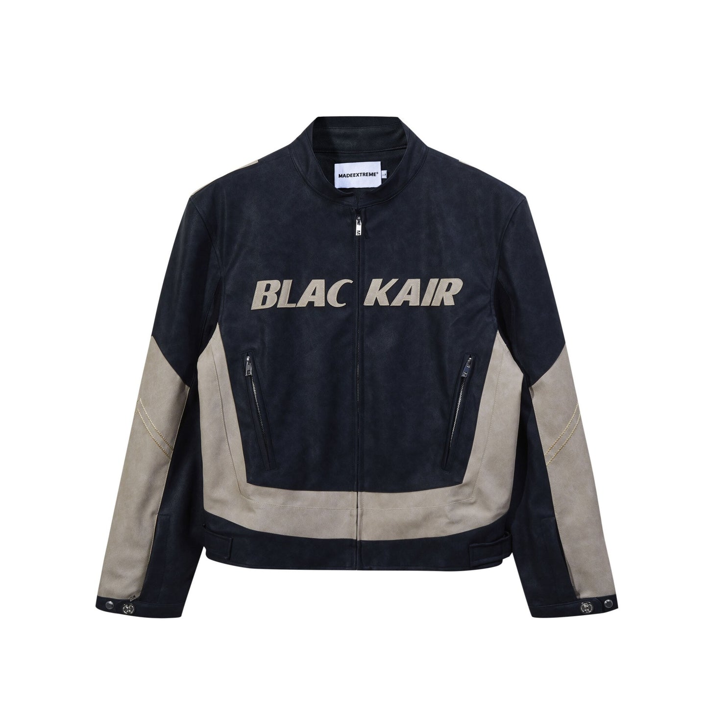 BLACKAIR Colour Block Racing Leather Biker Jacket