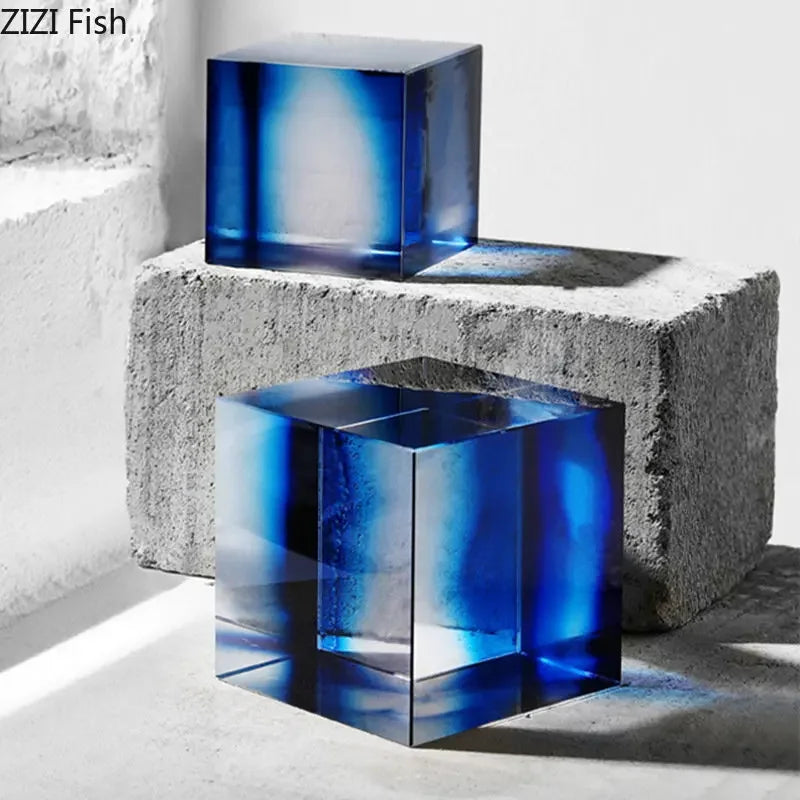 Geometric Graded Crystal Cube Sculpture