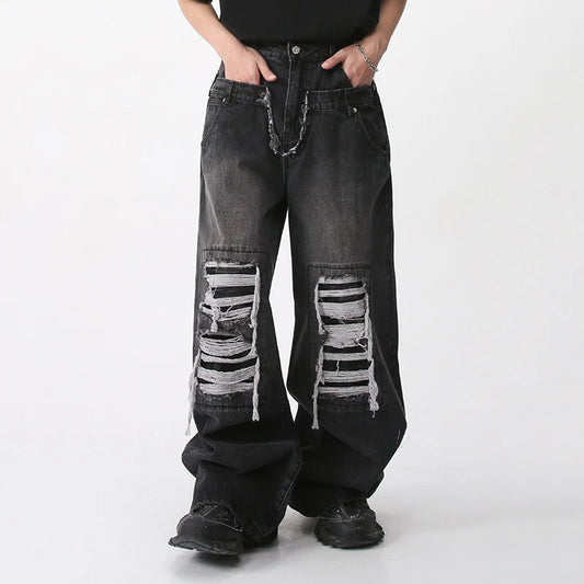 IEFB Ripped Patchwork Wide Leg Baggy Jeans