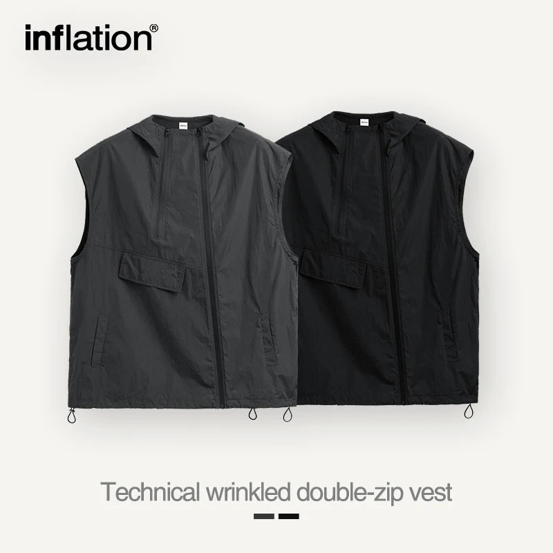 Double Zipper Lightweight Hooded Sleeveless Outdoor Cargo Vest