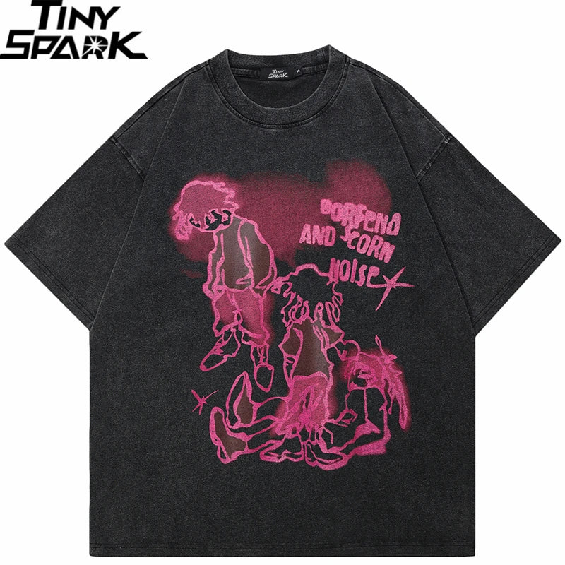Washed Black Anime Graphic T-Shirt