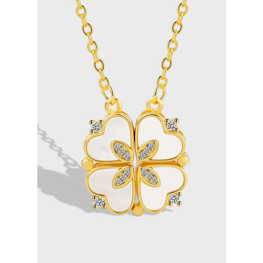 Four-Leaf Foldable lover Necklace Shell Zirconia Heart-Shaped Openable Necklace