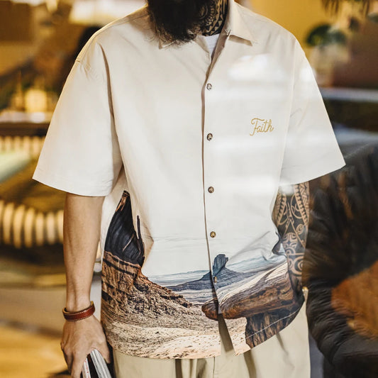 'Faith' Embroidered Vintage Inkjet Print Short Sleeve Shirt