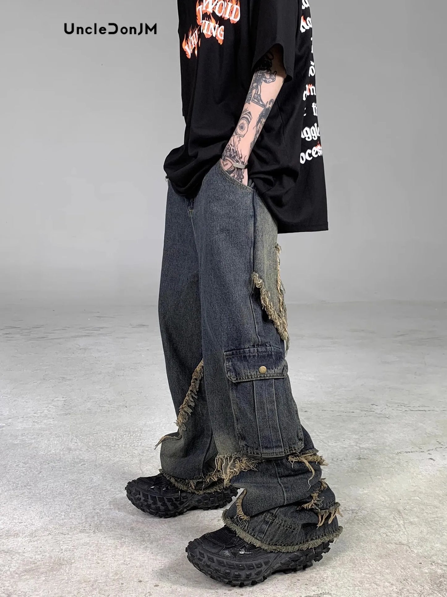 UncleDonJM Vintage Star Patchwork Baggy Jeans