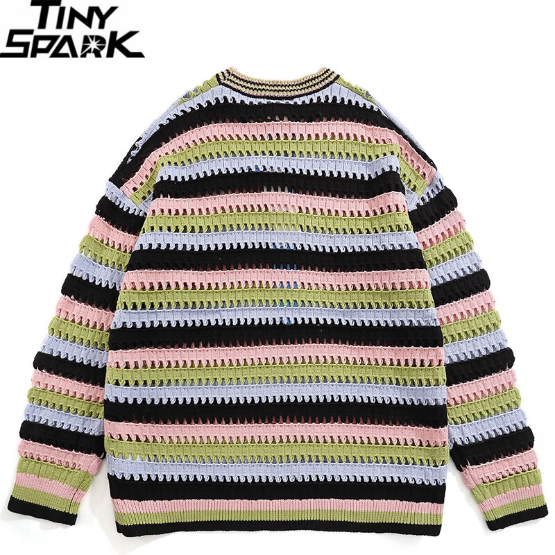 Retro Striped Hollow Out Knitted Sweater