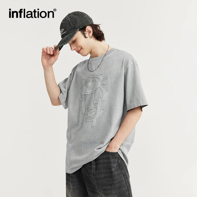 Acid Washed Patch Embroidery T-shirt